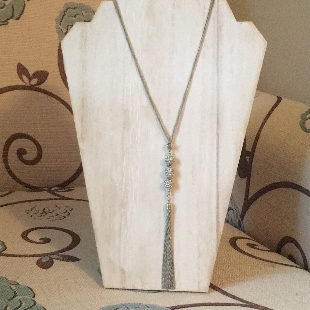2/$20 Silver beaded tassel long necklace